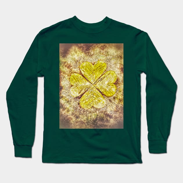 Lucky Four-Leaf Clover in Grunge Long Sleeve T-Shirt by Matt Starr Fine Art